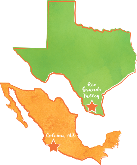 illustrated map of Texas and Mexico